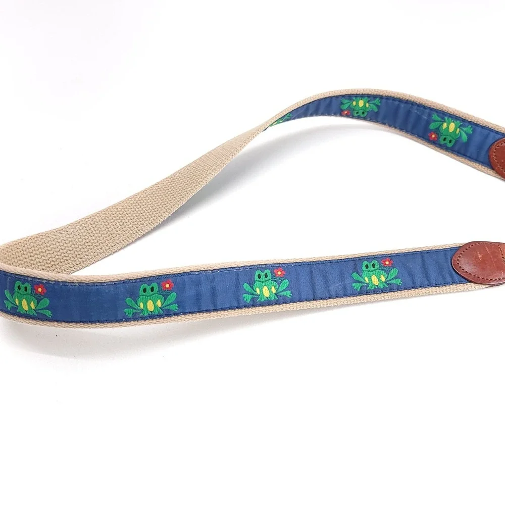 Leather Man Ltd. Tan Blue Frog‎ Frogs Leather Canvas Belt Men's Size 36